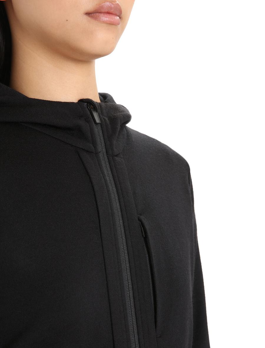 Women's Icebreaker Merino Quantum III Long Sleeve Zip Hoodie Black | CA 1269XYUF